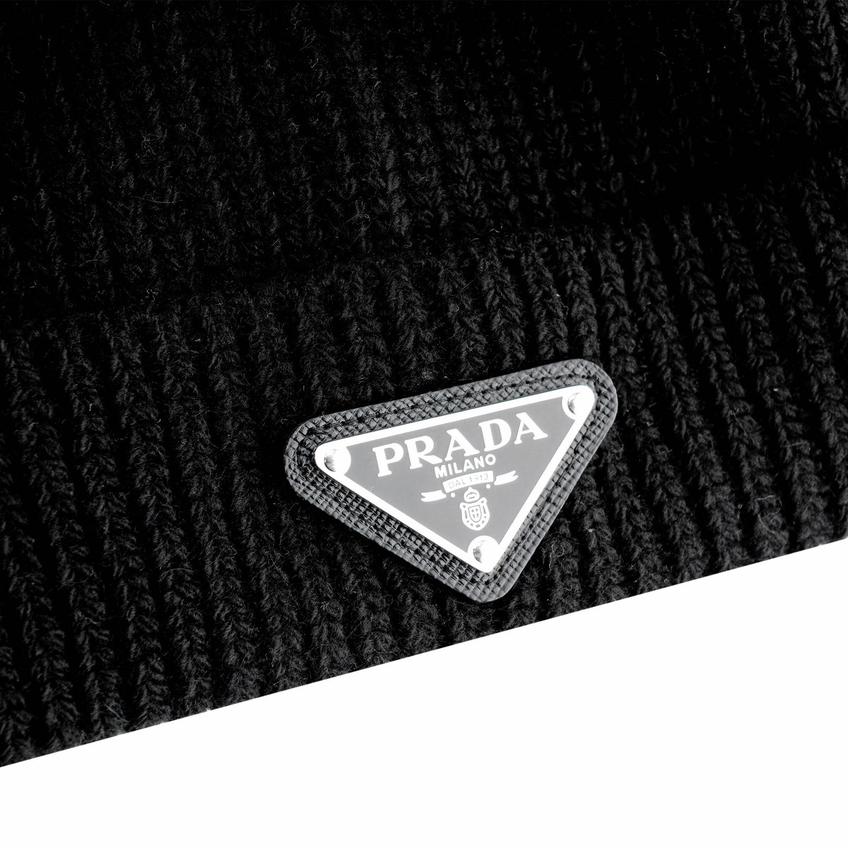 Prada Logo Cashmere Beanie Black