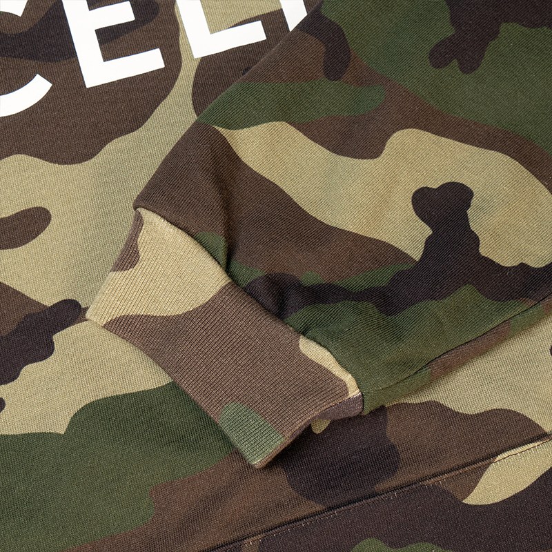 CELINE SS21 Logo Print Hoodie Military Green