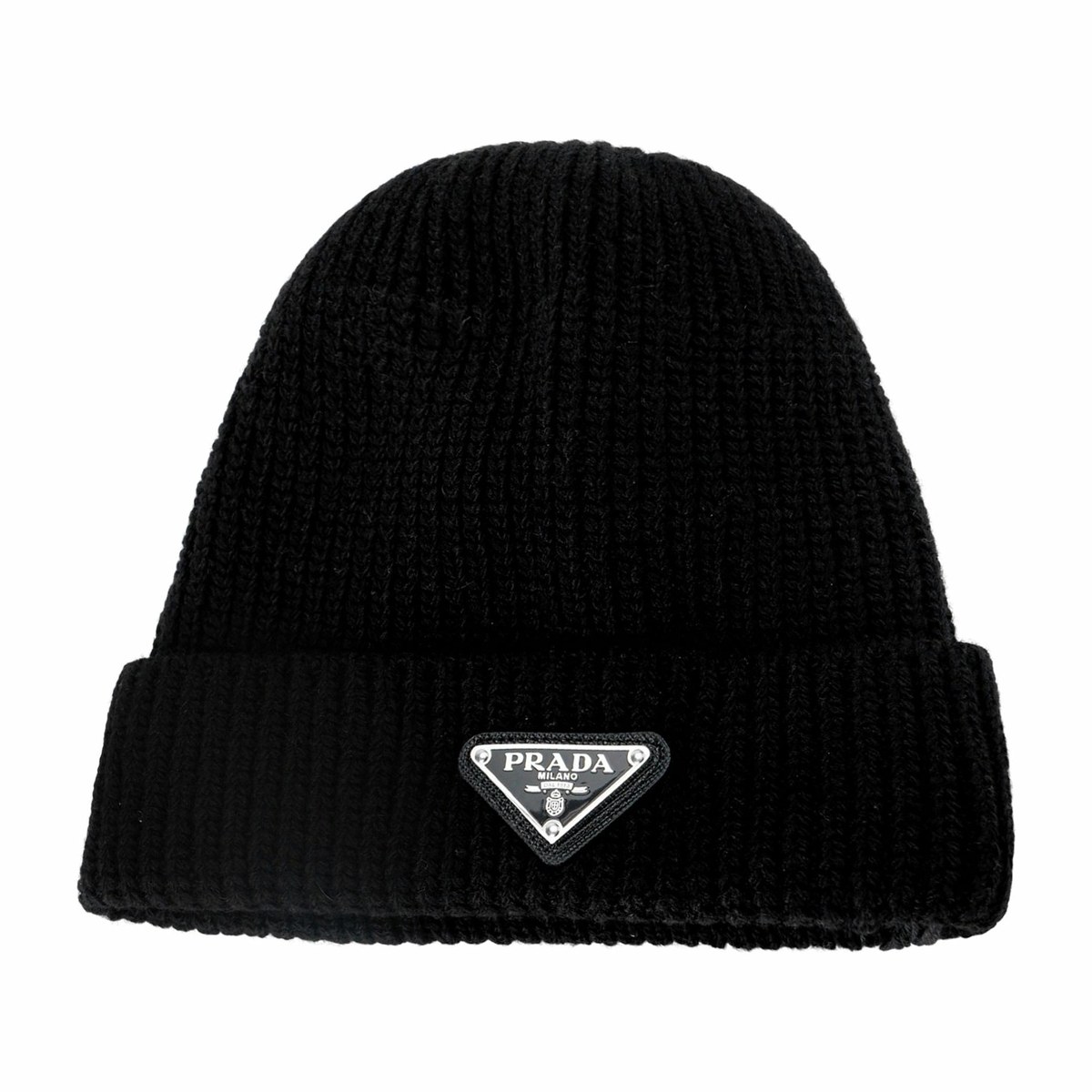 Prada Logo Cashmere Beanie Black