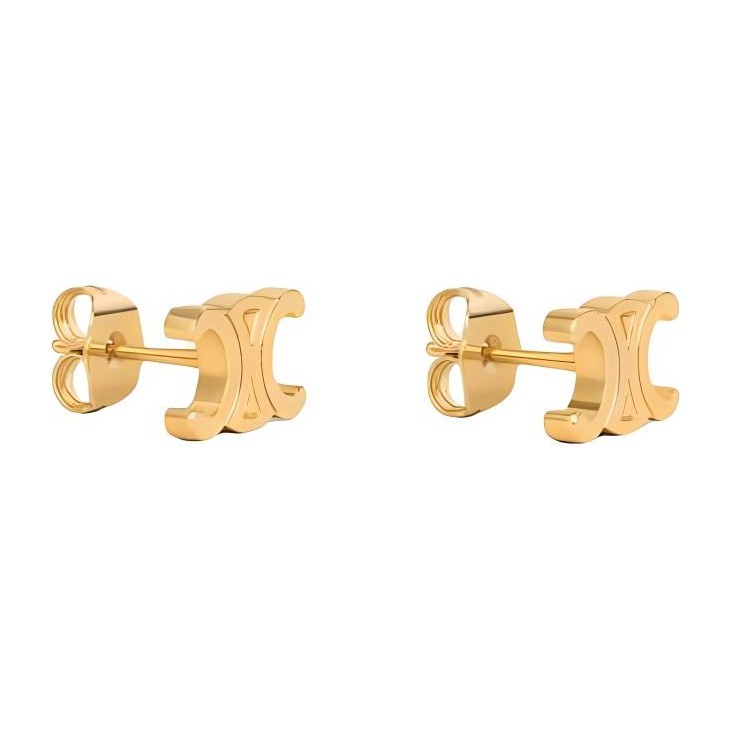 CELINE Logo Brass Earrings Gold