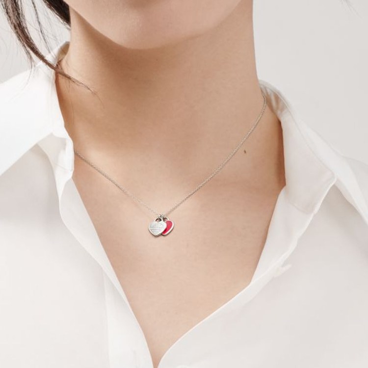 Tiffany & Co. Return to Tiffany Double Heart Pendant Necklace Silver/Red