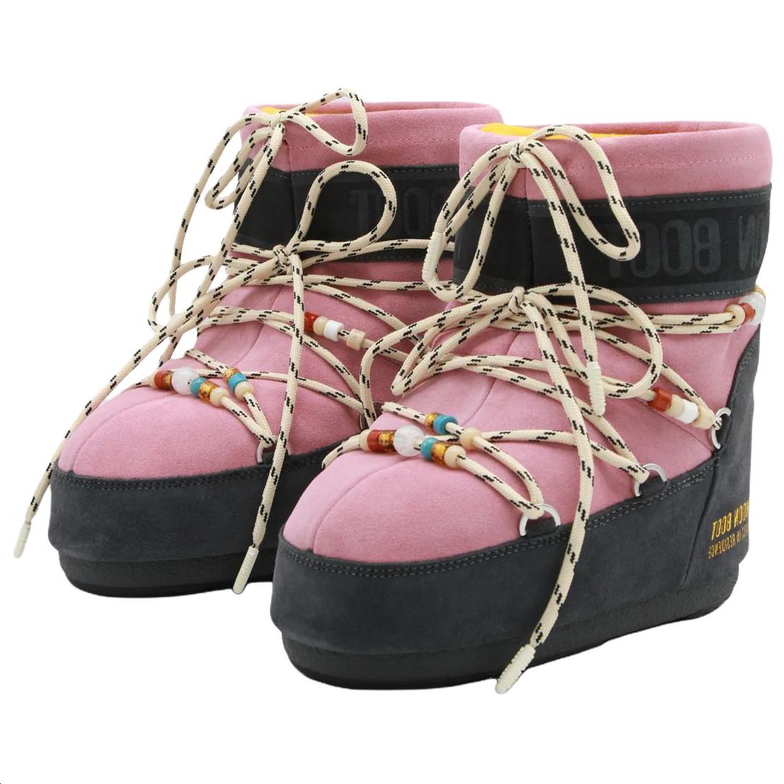 Moon Boot GIR Suede Lace-Up Short Snow Boot Gray Pink