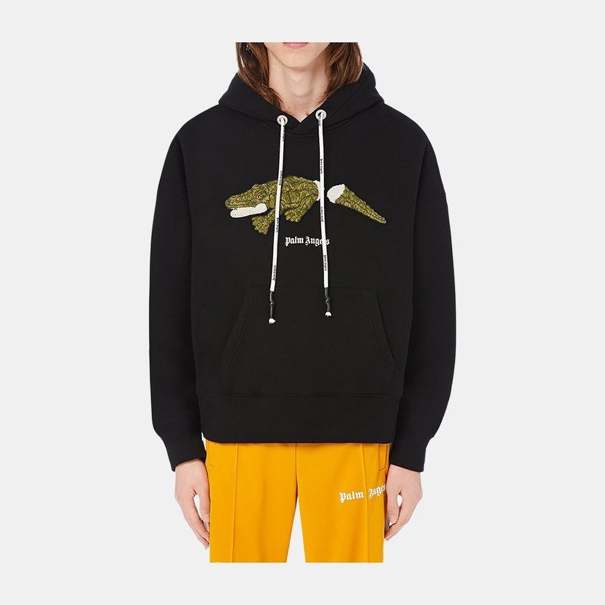 Palm Angels Crocodile Print Hoodie Black