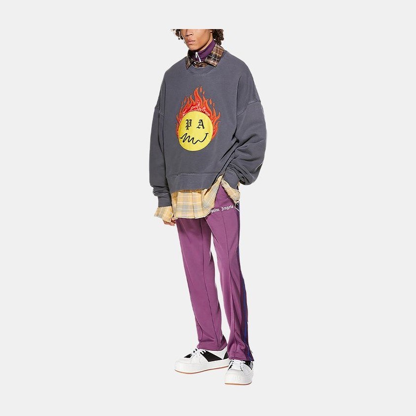 Palm Angels Burning Head Crewneck Sweatshirt Grey