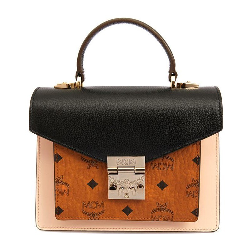 MCM Patricia Visetos Cambridge Bag Small Black Brown