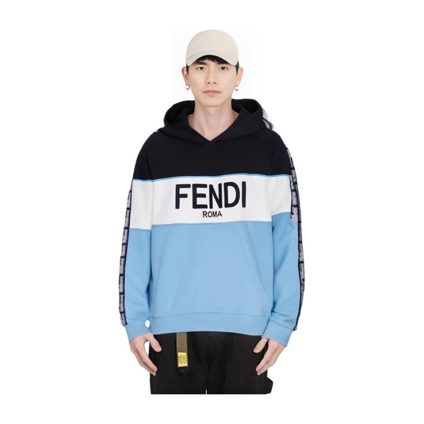 Fendi SS23 Colorblock Logo Hoodie Blue