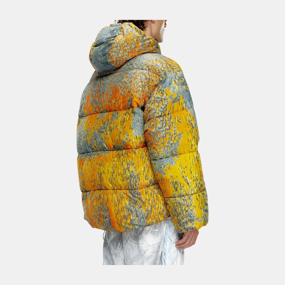 DIESEL FW24 Raindrop Print Zip Hoodie Down Jacket