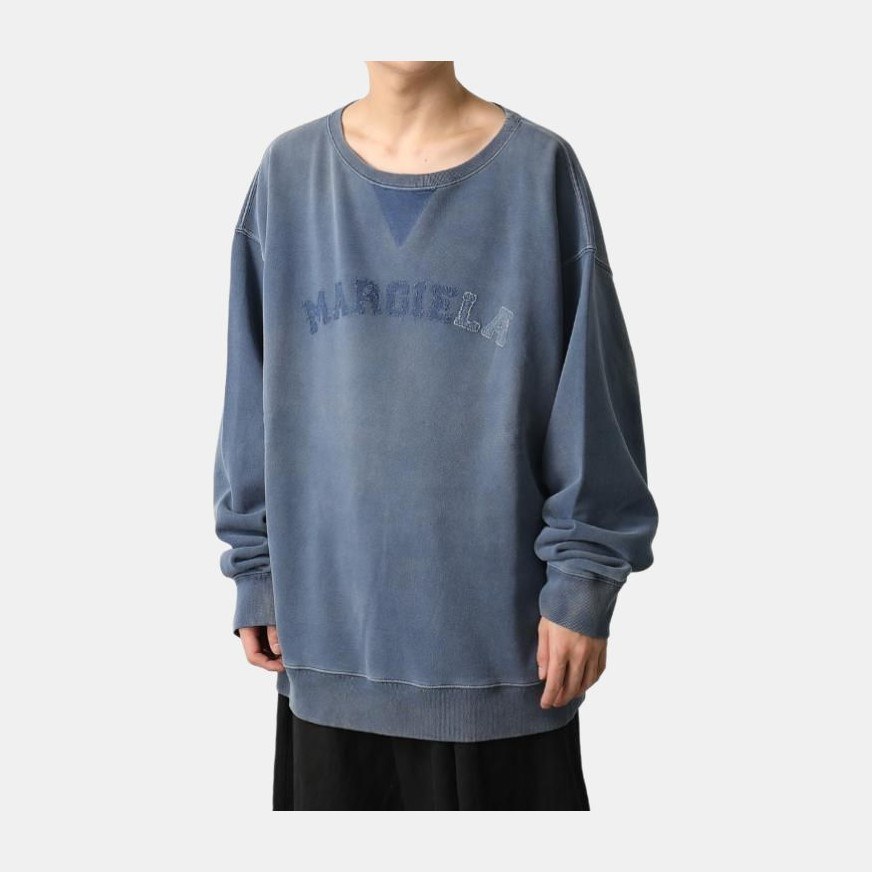 Maison Margiela Logo Embroidered Crewneck Sweatshirt Blue