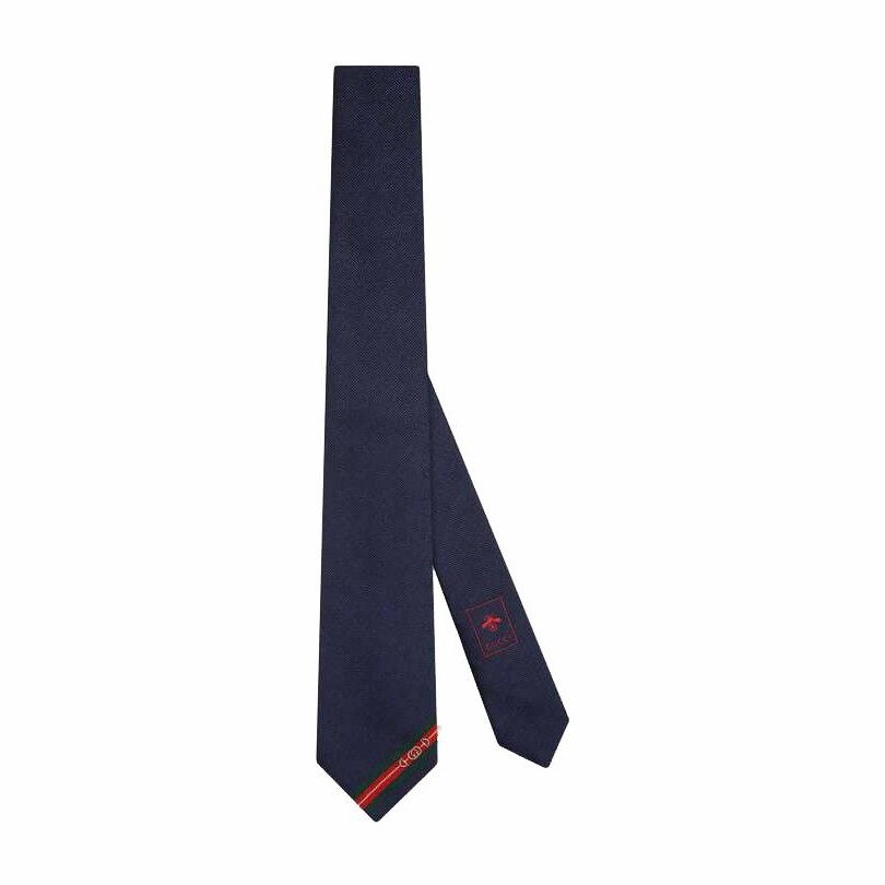 GUCCI Double G Jacquard Tie Navy Blue
