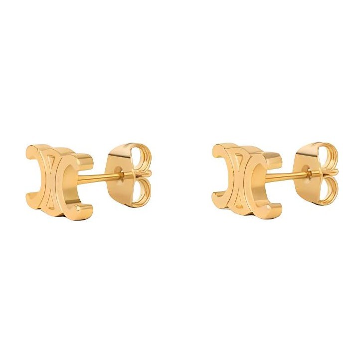 CELINE Logo Brass Earrings Gold
