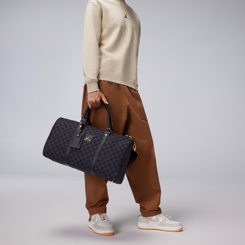 Jordan Checkered Fabric Bucket Bag Black