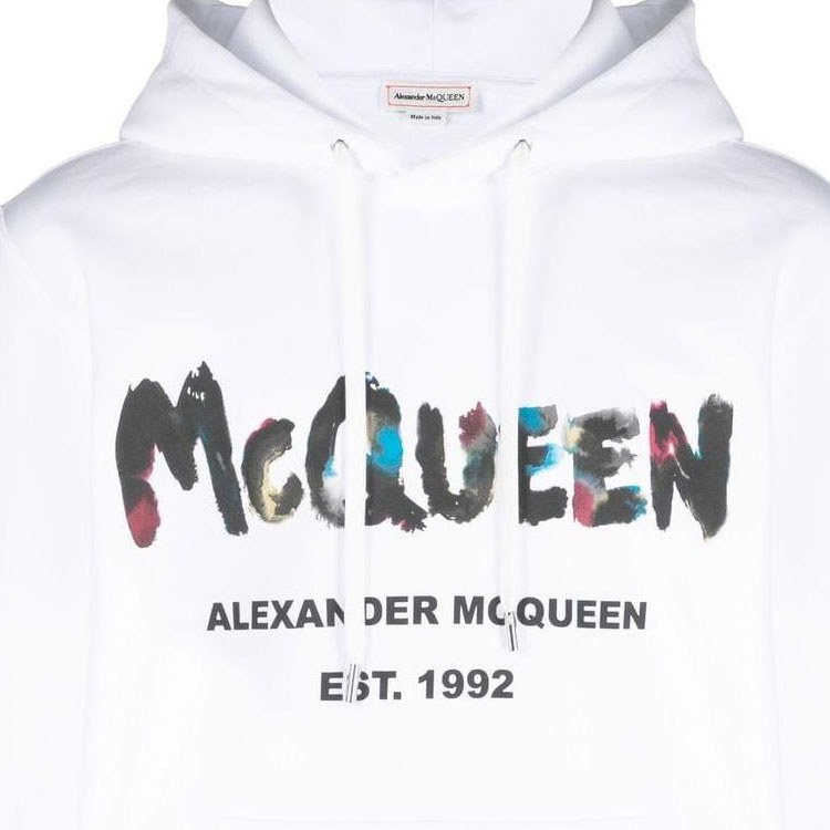 Alexander McQueen FW22 Graffiti Logo Hoodie White