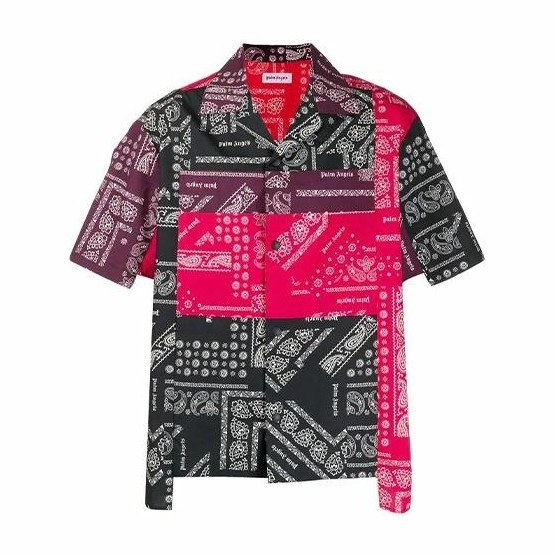 Palm Angels Patchwork Paisley Short Sleeve Shirt Black Red