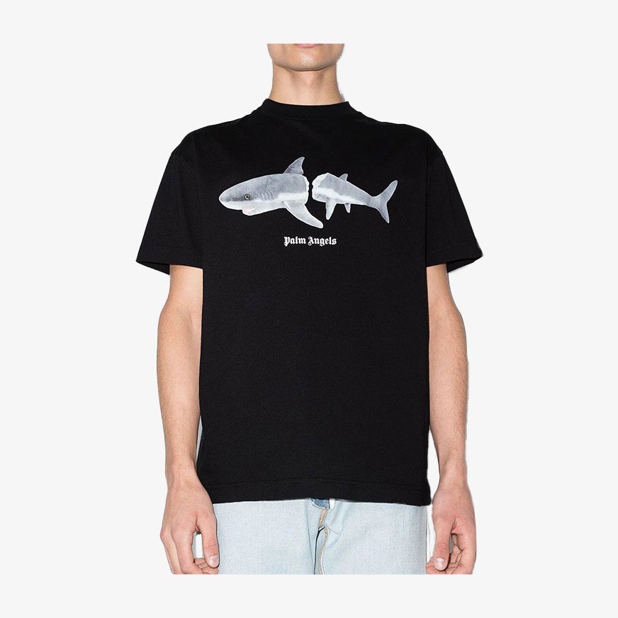 Palm Angels Shark Print Logo T-Shirt Black