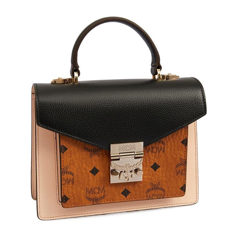 MCM Patricia Visetos Cambridge Bag Small Black Brown