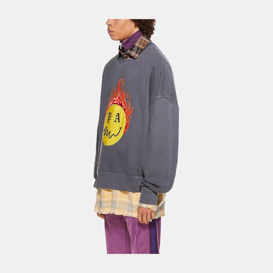 Palm Angels Burning Head Crewneck Sweatshirt Grey