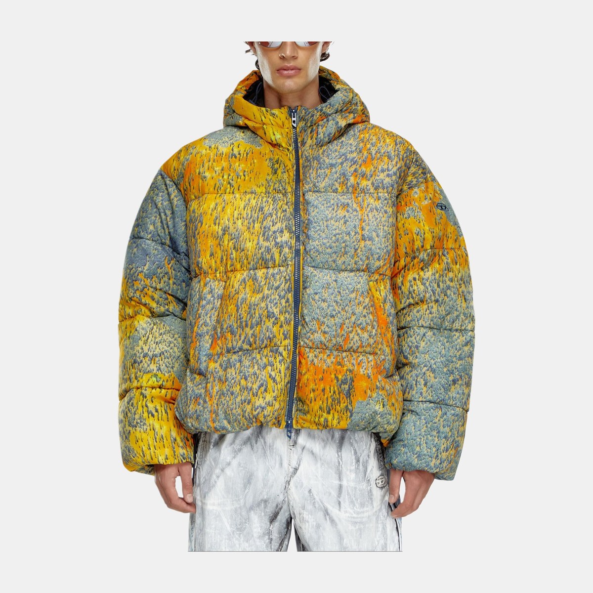 DIESEL FW24 Raindrop Print Zip Hoodie Down Jacket
