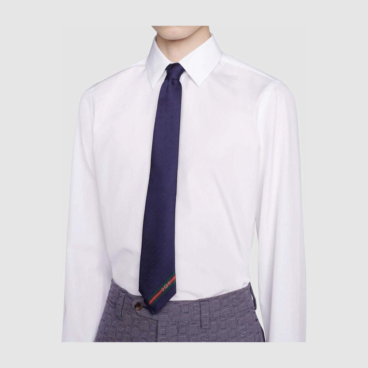 GUCCI Double G Jacquard Tie Navy Blue