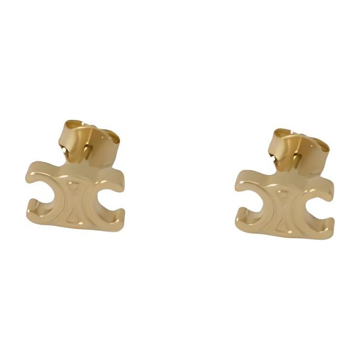 CELINE Logo Brass Earrings Gold