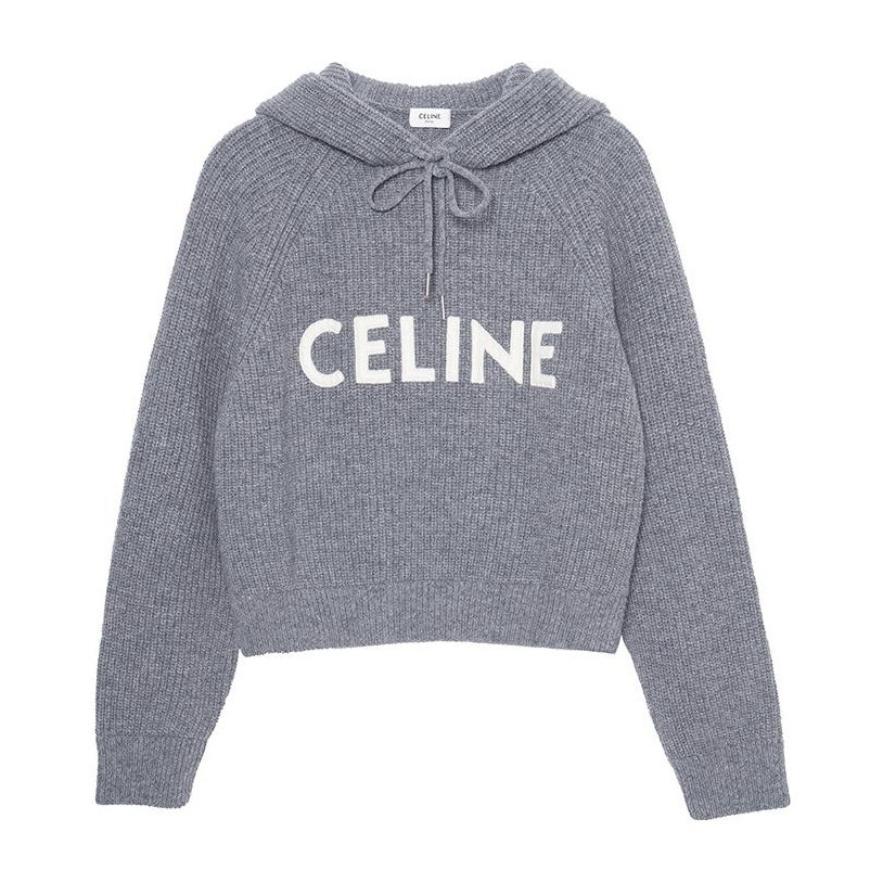 CELINE Logo Wool Hoodie Gray