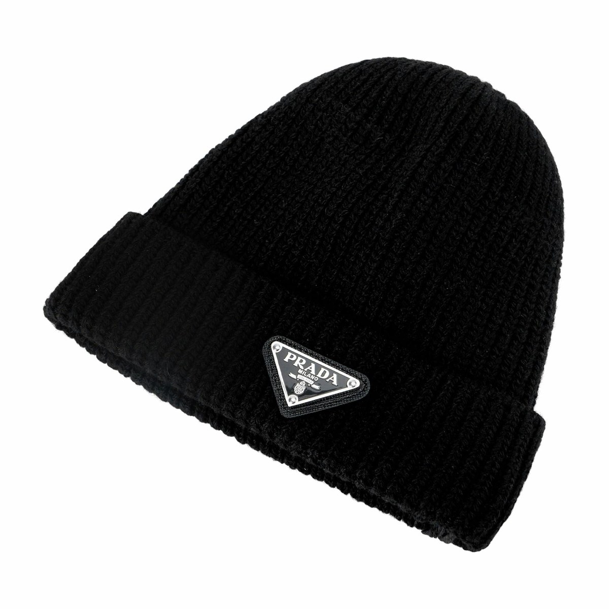 Prada Logo Cashmere Beanie Black