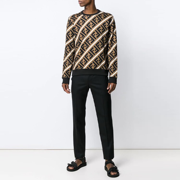 Fendi Letter Print Crewneck Sweatshirt Brown