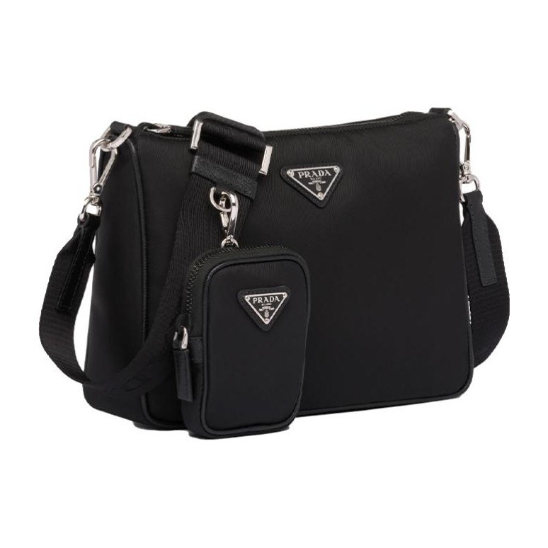 Prada Hobo Nylon Messenger Bag Black