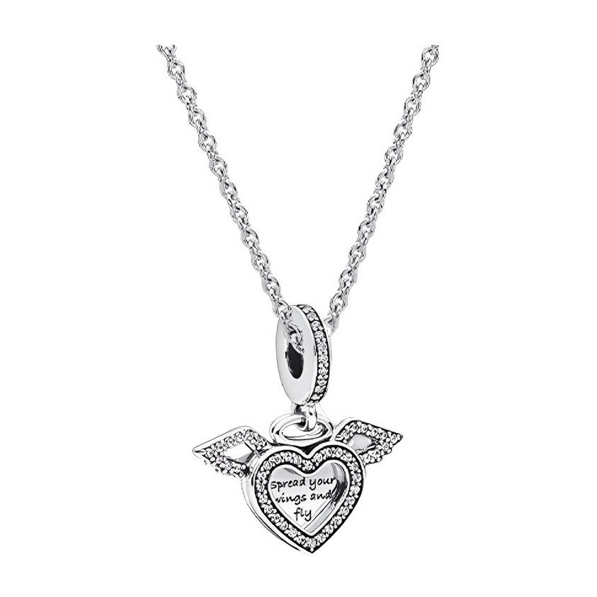 Pandora Angel Wing Heart Necklace Set Silver