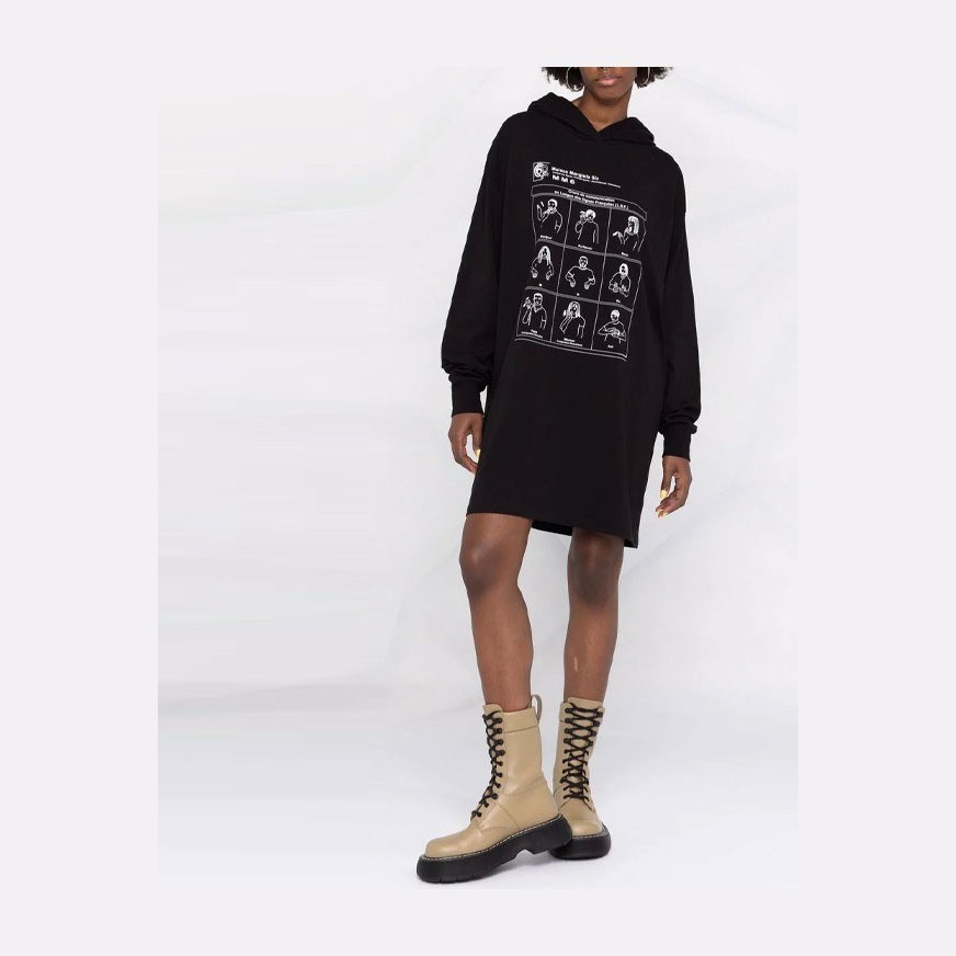 MM6 Maison Margiela FW22 Loose Fit Printed Sweatshirt Dress Black