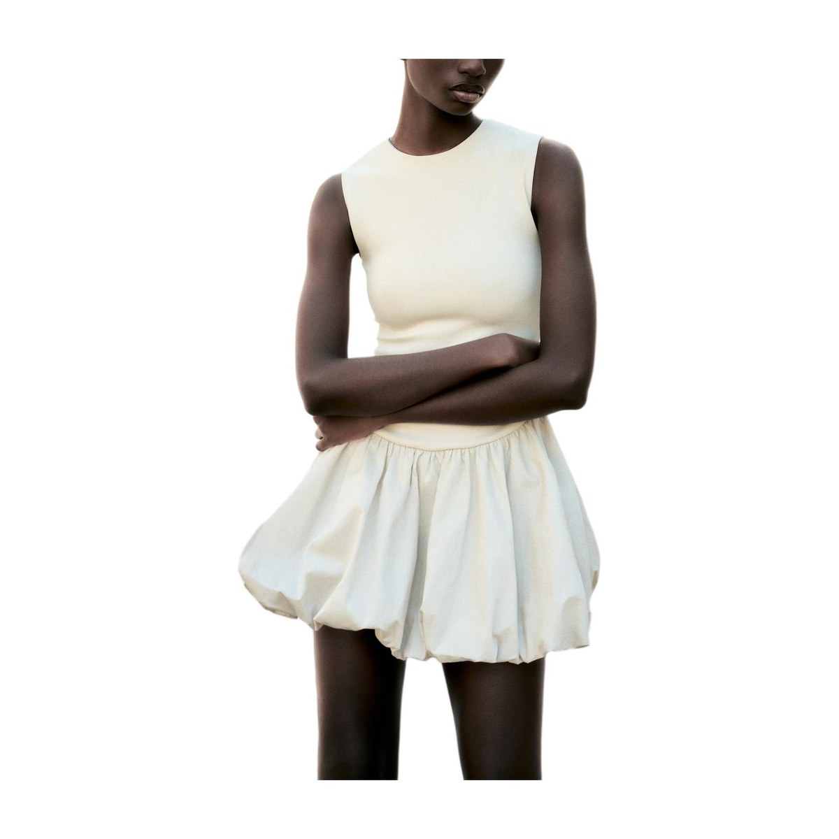 ZARA Sleeveless Knit Dress Beige