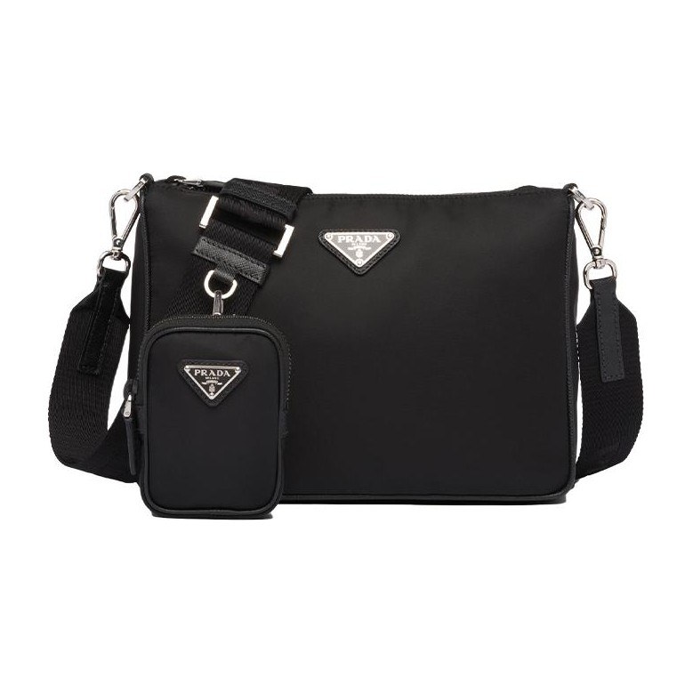 Prada Hobo Nylon Messenger Bag Black