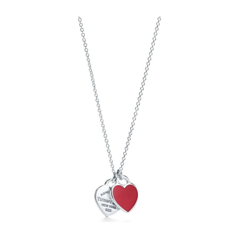 Tiffany & Co. Return to Tiffany Double Heart Pendant Necklace Silver/Red