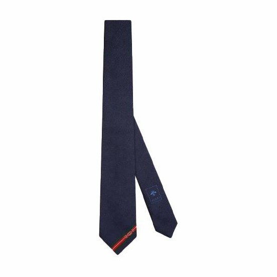 GUCCI Double G Jacquard Tie Navy Blue
