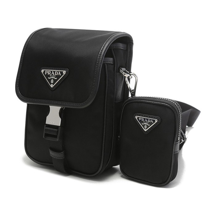Prada Re-Nylon Triangle Logo Crossbody Bag Black