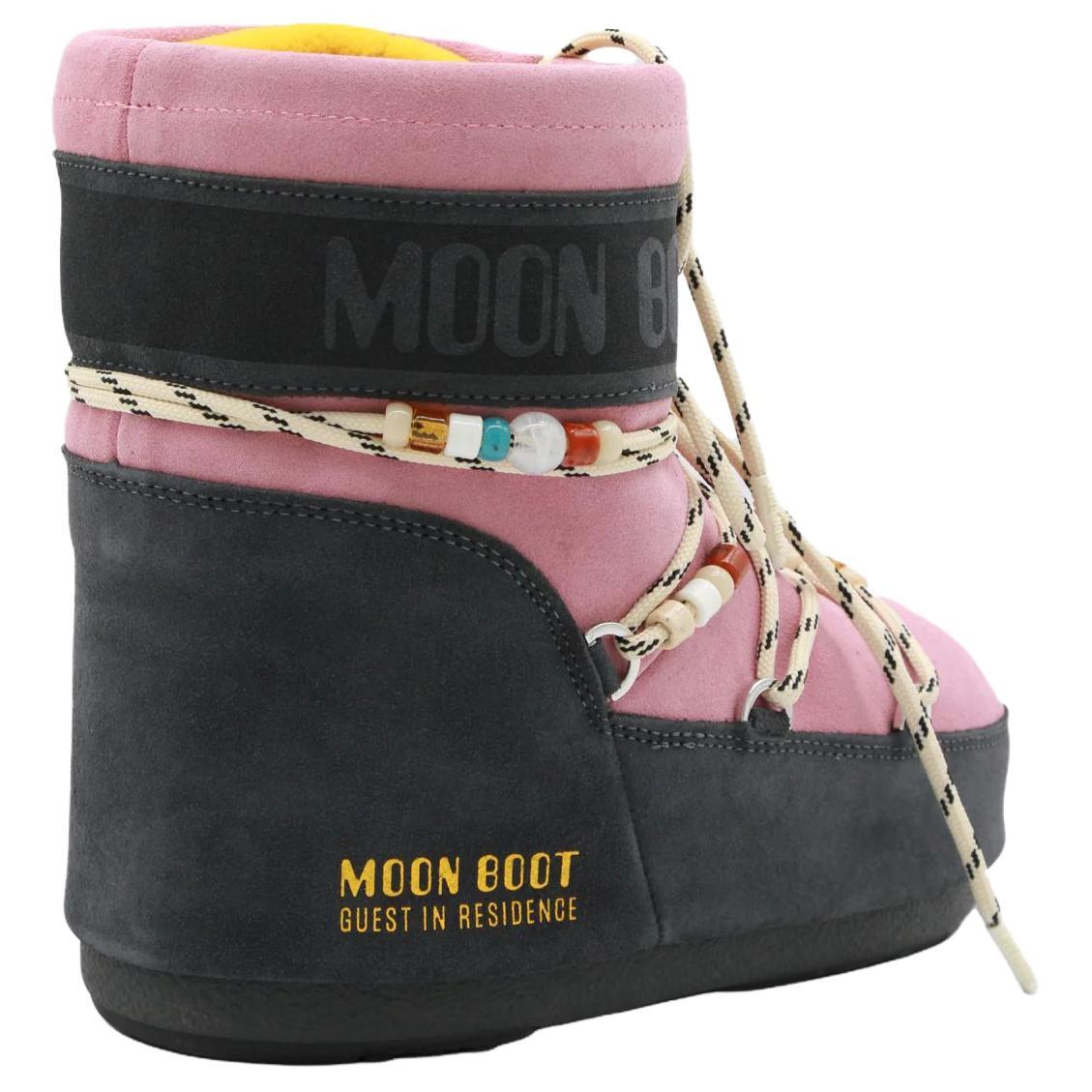Moon Boot GIR Suede Lace-Up Short Snow Boot Gray Pink