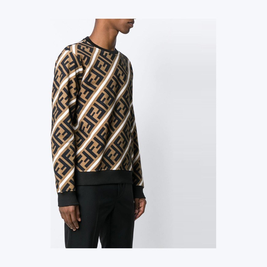 Fendi Letter Print Crewneck Sweatshirt Brown