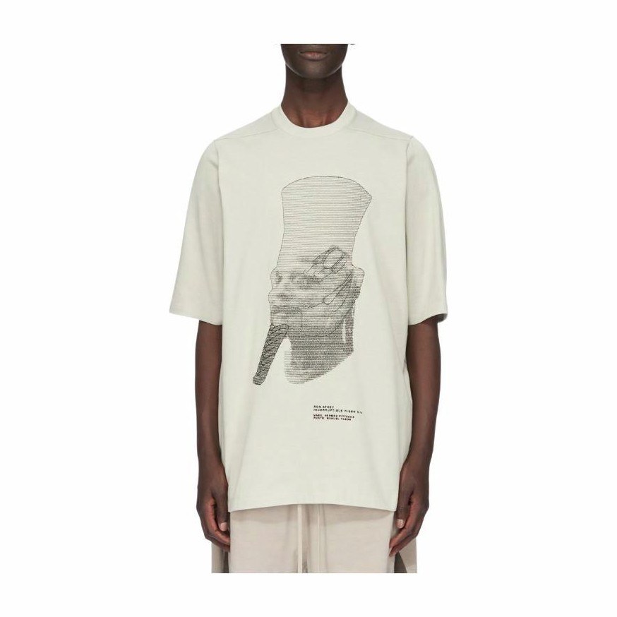 Rick Owens SS24 Embroidered Heavy Knit T-Shirt Pearl White