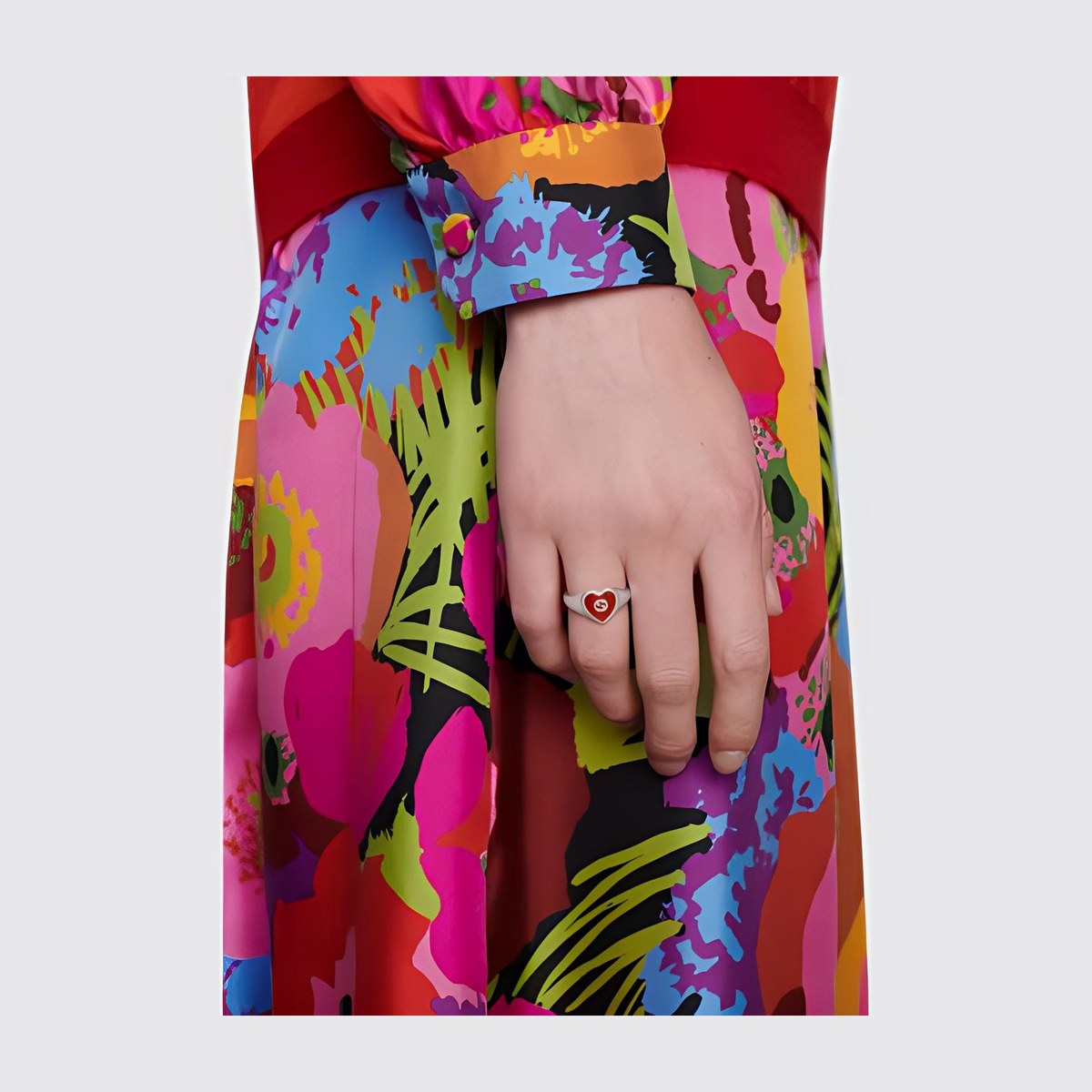 Gucci Enamel Heart Ring Silver Red