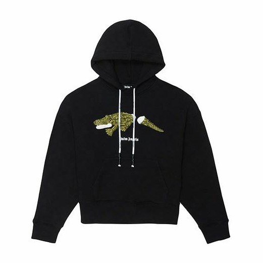 Palm Angels Crocodile Print Hoodie Black