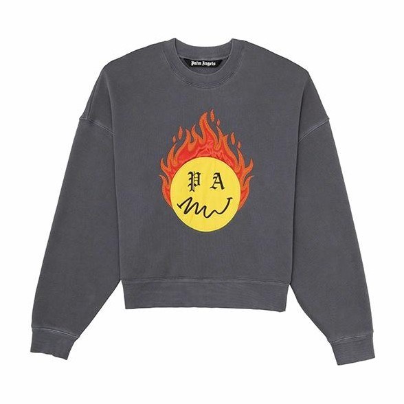 Palm Angels Burning Head Crewneck Sweatshirt Grey