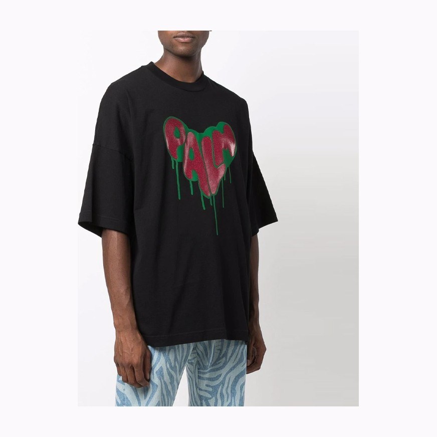 Palm Angels Heart Print T-Shirt Black