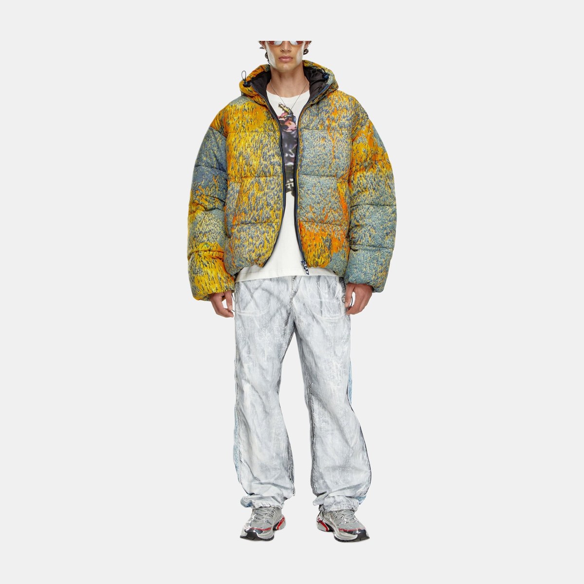 DIESEL FW24 Raindrop Print Zip Hoodie Down Jacket