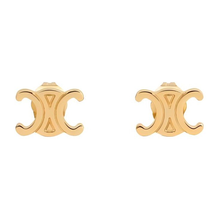 CELINE Logo Brass Earrings Gold