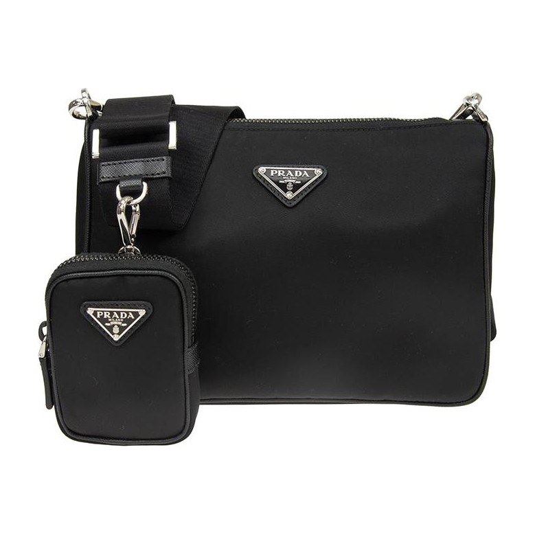 Prada Hobo Nylon Messenger Bag Black