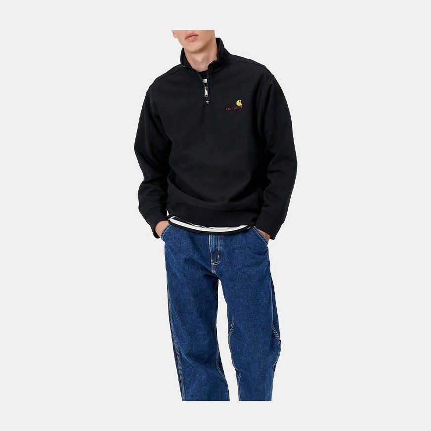 Carhartt WIP Half Zip American Script Sweatshirt Black