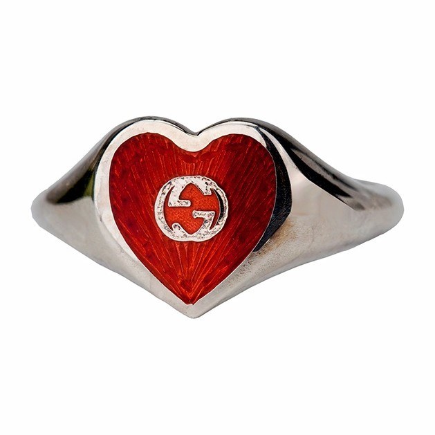 Gucci Enamel Heart Ring Silver Red