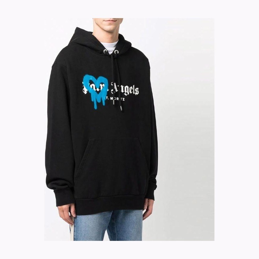 Palm Angels FW21 Spray Heart Logo Hoodie Black