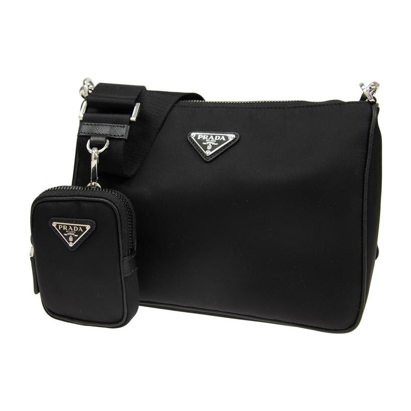 Prada Hobo Nylon Messenger Bag Black