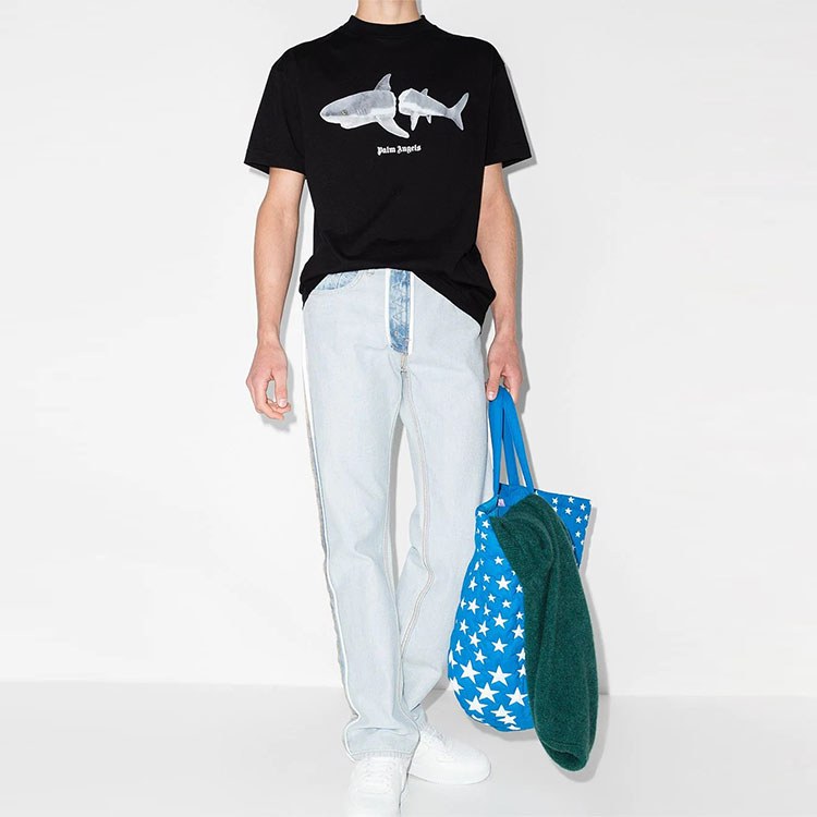 Palm Angels Shark Print Logo T-Shirt Black