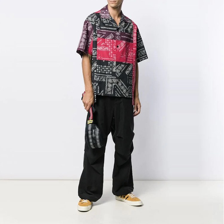 Palm Angels Patchwork Paisley Short Sleeve Shirt Black Red